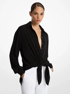 Koszula z jedwabnej żorżety z wiązaniem z przodu MICHAEL KORS COLLECTION