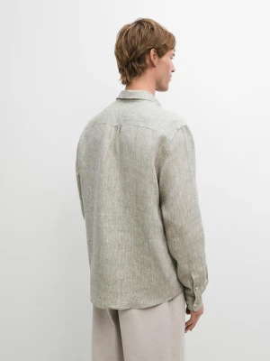 Koszula Regular Fit Z Lnu Z Kieszenią - Zielony Bilardowy - - Massimo Dutti - Mężczyzna