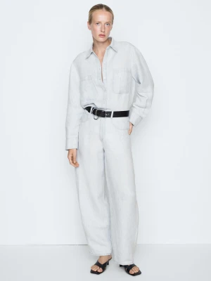 Koszula Z Kieszeniami Z Efektem Jeansu - Studio - Jasnoniebieski - Massimo Dutti - Female