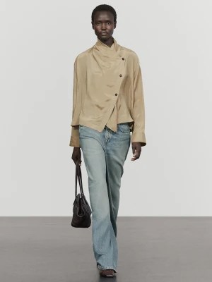 Koszula Z Kołnierzykiem I Zapięciem Na Zakładkę - Popielaty - Massimo Dutti - Female