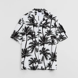 Koszula z krótkim rękawem biała w czarne palmy House