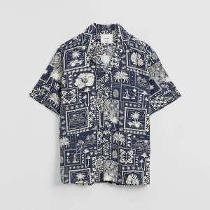 Koszula z krótkim rękawem granatowa z białe wakacyjne motywy House