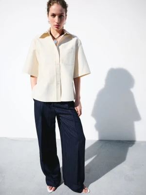 Koszula z krótkim rękawem i wiązaniem beżowy - Kobieta - - MANGO