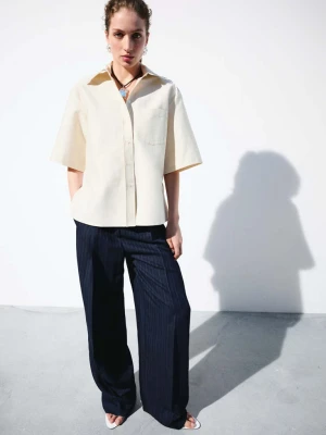 Koszula z krótkim rękawem i wiązaniem beżowy - Kobieta - - MANGO