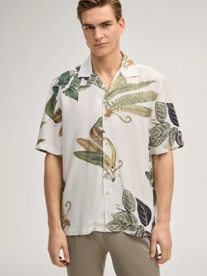 Koszula z krótkim rękawem Kawai w kolorze ecru/zielonym wzorem Joop