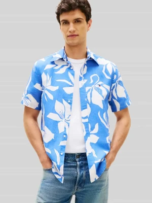 Koszula z krótkim rękawem o kroju regular fit z mieszanka lnu Tommy Hilfiger Jasnoniebieski