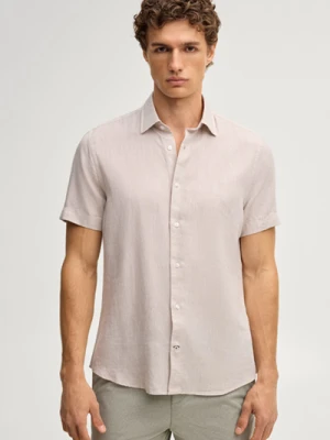 Koszula z krótkim rękawem z mieszanki lnu Pit w kolorze jasnobeżowym Joop