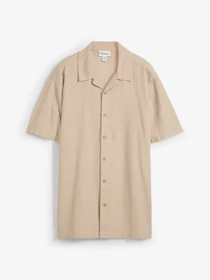 Koszula z krótkim rękawem z przewiewnej mieszanki lnu, loose fit BonPrix beżowy
