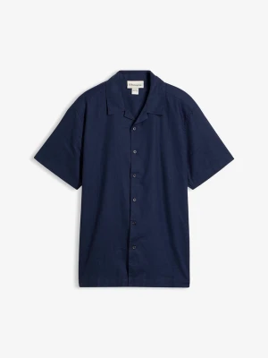 Koszula z krótkim rękawem z przewiewnej mieszanki lnu, loose fit BonPrix niebieski