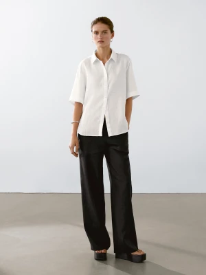 Koszula Z Krótkim Rękawem Ze 100% Lnu - Biały - - Massimo Dutti - Kobieta