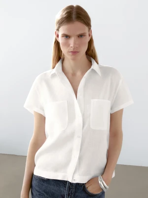 Koszula Z Krótkim Rękawem Ze 100% Lnu - Biały - - Massimo Dutti - Kobieta