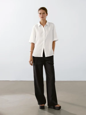 Koszula Z Krótkim Rękawem Ze 100% Lnu - Biały - - Massimo Dutti - Kobieta