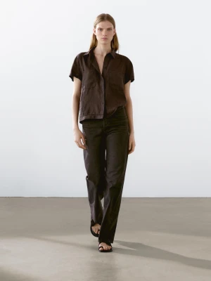 Koszula Z Krótkim Rękawem Ze 100% Lnu - Brązowy - - Massimo Dutti - Kobieta
