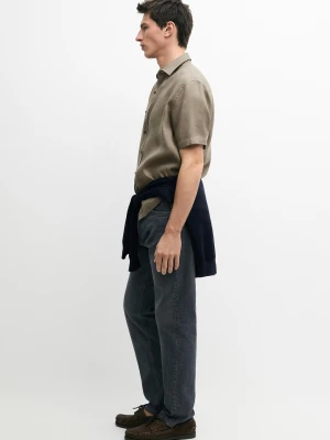 Koszula Z Krótkim Rękawem Ze 100% Lnu - Piaskowy - - Massimo Dutti - Mężczyzna