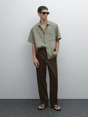 Koszula Z Krótkim Rękawem Ze 100% Lnu - Zielony - - Massimo Dutti - Mężczyzna