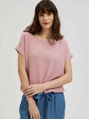 Koszula z krótkimi podwiniętymi rękawami różowa Moodo