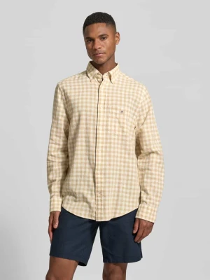 Koszula z lnu z dodatkiem bawełny o kroju regular fit model „GINGHAM” Gant