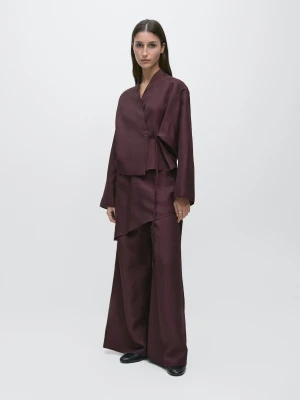 Koszula Z Lnu Z Wiązaniem - Bakłażanowy/Oberżynowy - - Massimo Dutti - Kobieta
