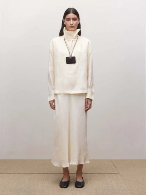 Koszula z lyocellu z kołnierzem kominowym kremowy / écru - Kobieta - - MANGO