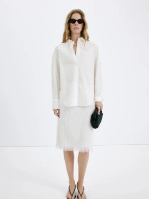 Koszula z lyocellu z perłami złamana biel - Kobieta - - MANGO