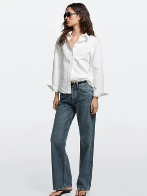 Koszula Z Mieszanki Bawełny I Lnu - Biały Złamany - Massimo Dutti - Female