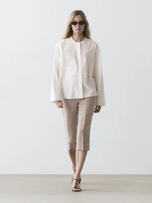 Koszula Z Mieszanki Bawełny Z Ozdobnym Haftem - Biały - - Massimo Dutti - Kobieta