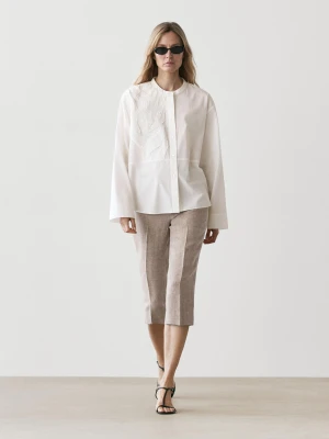 Koszula Z Mieszanki Bawełny Z Ozdobnym Haftem - Biały - - Massimo Dutti - Kobieta