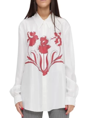 Koszula z Mieszanki Jedwabiu z Detalem Kwiatowym Moschino