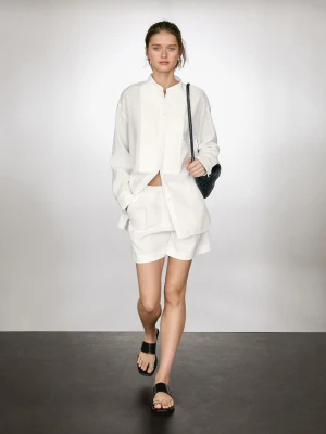 Koszula Z Mieszanki Lnu Z Cienkimi Zaszewkami - Biały - - Massimo Dutti - Female