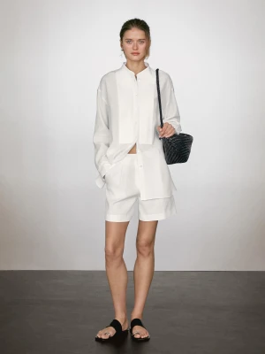Koszula Z Mieszanki Lnu Z Cienkimi Zaszewkami - Biały - - Massimo Dutti - Kobieta