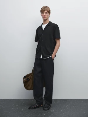 Koszula Z Mieszanki Lnu Z Krótkim Rękawem - Czarny - - Massimo Dutti - Mężczyzna