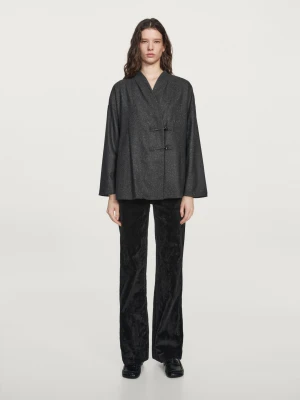 Koszula Z Mieszanki Wełny Z Efektem Przędzy Knickerbocker Z Rogowymi Guzikami - Czarny - - Massimo Dutti - Kobieta