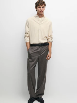 Koszula Z Mikrosztruksu I Zamszu Regular Fit - Piaskowy - Massimo Dutti - Male