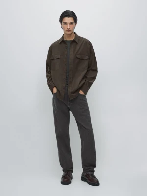 Koszula Z Mikrosztruksu O Kroju Relax Fit Z Kontrastowymi Kieszeniami - Szary - - Massimo Dutti - Mężczyzna