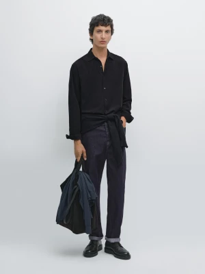 Koszula Z Mikrosztruksu Regular Fit - Granatowy - - Massimo Dutti - Mężczyzna