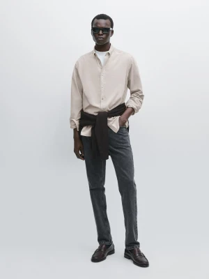 Koszula Z Mikrosztruksu Regular Fit - Piaskowy - - Massimo Dutti - Mężczyzna