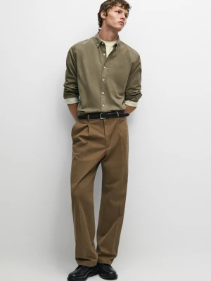 Koszula Z Mikrosztruksu Regular Fit - Zielony - Massimo Dutti - Male