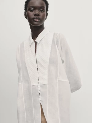 Koszula Z Ozdobnym Detalem Na Dekolcie - Biały - - Massimo Dutti - Kobieta