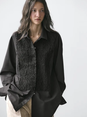 Koszula Z Ozdobnym Haftem Na Piersi - Czarny - - Massimo Dutti - Kobieta