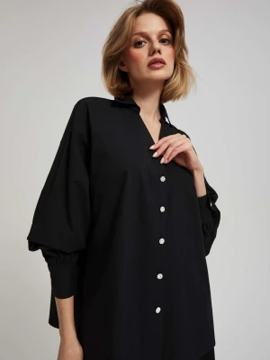 Koszula z ozdobnymi guzikami i bufiastymi rękawami czarna Moodo