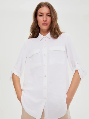Koszula z podwijanymi rękawami biała Moodo