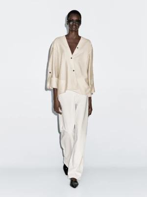 Koszula Z Podwiniętymi Rękawami - Surowy - - Massimo Dutti - Kobieta