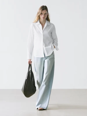 Koszula Z Popeliny 100% Bawełna - Biały - - Massimo Dutti - Kobieta