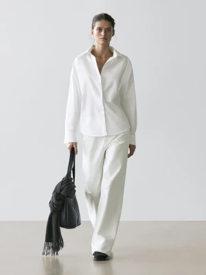 Koszula Z Popeliny Bawełnianej Ze Wstawkami - Biały - - Massimo Dutti - Kobieta