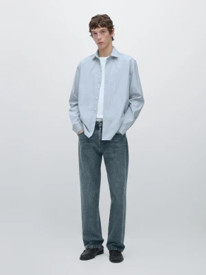 Koszula Z Popeliny W Paski Ze 100% Bawełny - Błękitny - - Massimo Dutti - Mężczyzna