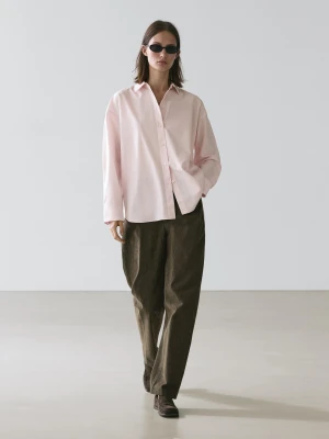 Koszula Z Popeliny Z Bawełną - Różowy - - Massimo Dutti - Kobieta