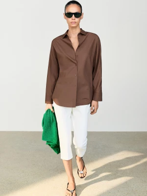 Koszula Z Popeliny Z Dodatkiem Bawełny - Popielaty Brąz - Massimo Dutti - Female