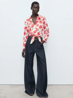 Koszula z popeliny z kwiatowym nadrukiem złamana biel - Kobieta - - MANGO