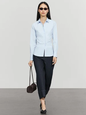 Koszula Z Popeliny Z Mieszanki Bawełny - Błękitny - Massimo Dutti - Female