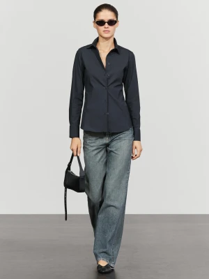 Koszula Z Popeliny Z Mieszanki Bawełny - Granatowy - Massimo Dutti - Female